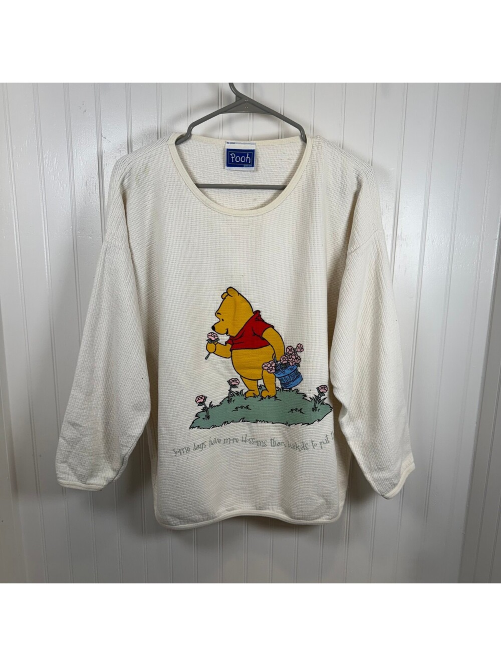Vintage 90s Winnie the Pooh Thermal Sweatshirt Shirt Disney Brazos Waffle M/L